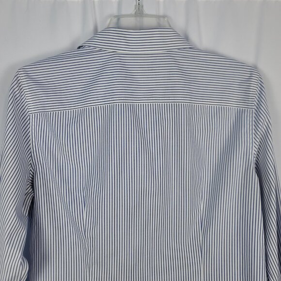 Talbots Wrinkle Resistant Blouse Women's Size 10 Blue & White Stripes 3/4 Sleeve - Picture 10 of 12